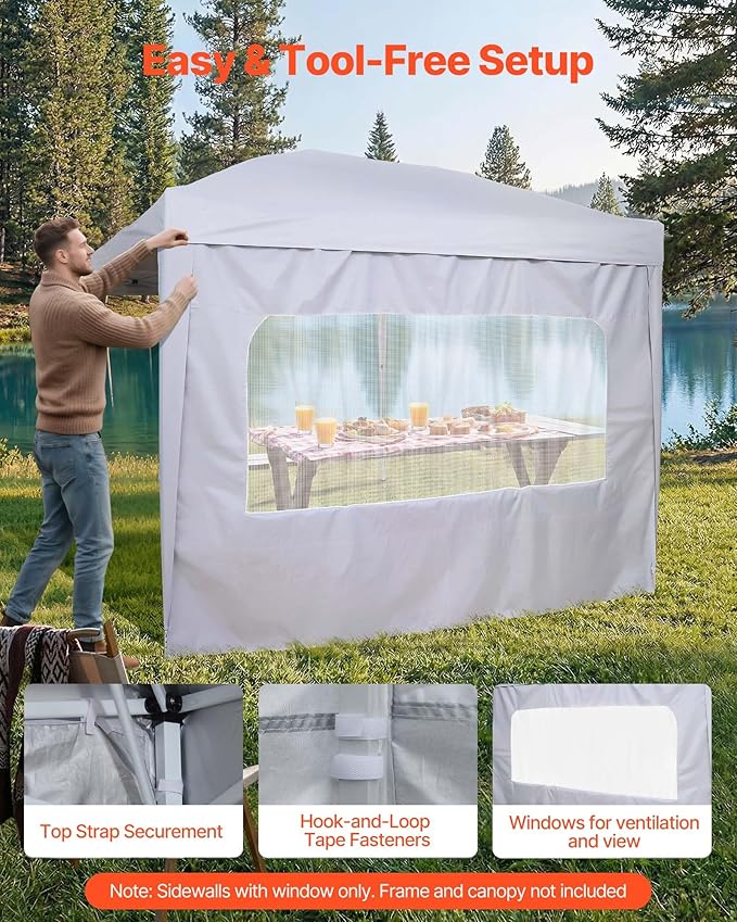 VEVOR Canopy Sidewalls, Fit for 10 x 10 ft Pop Up Canopy Tent, Tent Side Walls w/Waterproof Sunlight Protection Layer for Outdoor Event Tents, Vendor Booth, Camping (3 Sidewalls + 1 Door Curain Only)