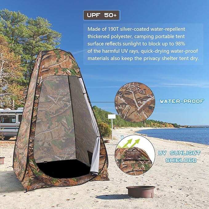 BRIAN & DANY Pop Up Shower Tent, Portable Privacy Camping Changing Tent, Camp Toilet Bathroom Pod with Rain Shelter & Windows, UPF 50+ & Waterproof, 47.2" x 47.2" x 74.8"