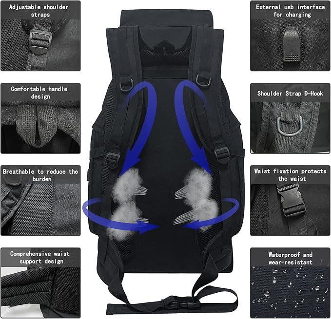 80L 100 liters Hiking Backpack Camping Rucksack, Men Outdoor Travel Climbing Knapsack Mountaineering Trekking Backpack