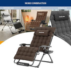 UDPATIO Oversized Zero Gravity Chair Set of 2, 33In XXL Patio Reclining Chair with Cushion, Outdoor Folding Recliner with Pillows|Cup Holder|Foot Rest|Padded Headrest, Brown Grey, Support 500LB