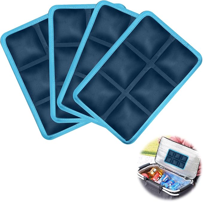 4PCS Reusable Ice Packs for Lunch Boxes and Cooler Bags, Long Lasting Flexible Cold Packs, Lightweight Slim Freezer Ice Bag for Picnic School Sports Camping Food Shipping, Mailing Cooling Pack, Navy