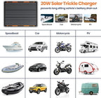 FlexSolar 20W 12V Solar Panel Battery Charger Maintainer Kits Trickle Charger with Built-in Charge Controller, Cigarette Lighter, Alligator Clips, O-Rings OBDII Connector for Car, Truck,Tractor, Boat