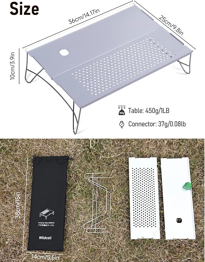 WildCall Mini Solo Folding Table with Gas Connector Ultralight Compact with Carry Bag for Backpacking, Camping, Hiking, Beach