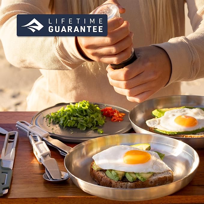 Sea to Summit Detour Stainless Steel Camp Cutlery Set, 1-Person (Knife, Fork, Spoon w/Silicone Keeper)