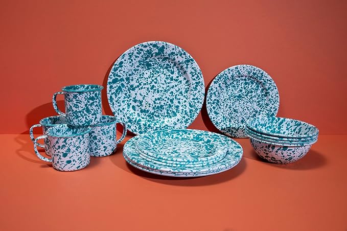 Enamelware Starter Set, 16 piece, Blue/White Splatter
