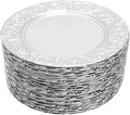 CNCEST 100 PCS Antique Charger Plates Bulk 13'' Plastic Embossed Dinner Plate Chargers Round Floral Plates for Wedding Decorative Chargers for Table Dinner Kitchen Party Decoration (Silver)