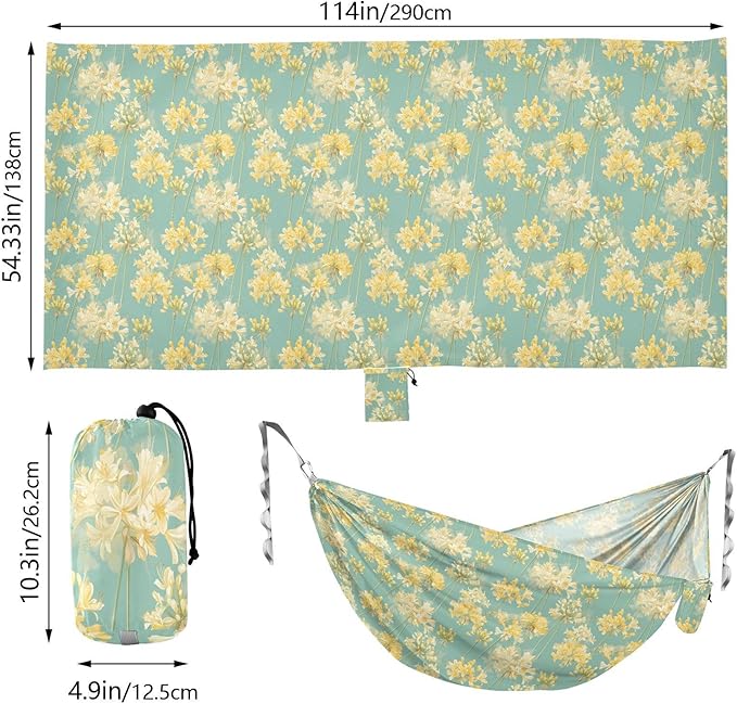 Light Yellow Flowers Hammocks for Camping Swing Hammock for Camping Travel Accessories