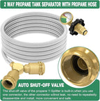 12FT Propane Hose with Propane Splitter 2 Way POL Tank Connector, Propane Y Splitter Adapter with Shut Off Valve, 2-Way LP Gas Adapter Tee Connector for 100lb Propane Tank,Heater,Camping Stove,Burner