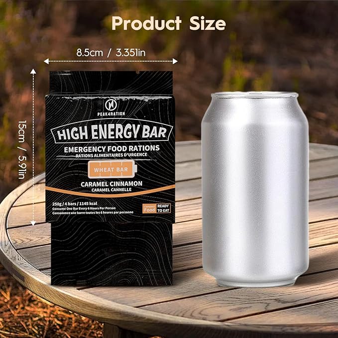PEAK4RATION High Energy Bar | Compact Compressed Food Bar - Caramel Cinnamon 6864kcal | Long Shelf-Life Emergency Food Ration - 6 Day Package 1.5kg (6x250g Box) | Survival Preparedness Food Bar for Outdoor Camping, Crisis, Earthquake, Wildfire, Home Pr...