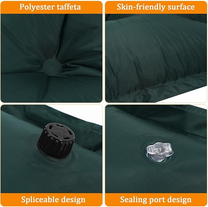 Mikikit Self-Inflating Camping Mat Military Green 185x60x2.5cm Inflatable Sleeping Pad Portable Air Sleeping Mat Lightweight for Hiking and Travel