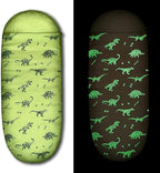 Kids Glow-in-The-Dark Dinosaur Sleeping Bag for Boys Camping Hiking - Machine Washable, Durable, Waterproof, Lightweight - Slumber Bag & Backpack 2 Pc Gift Set - Age 3-10 | 58" L X 27" W