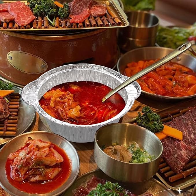28 Pcs Disposable Aluminum Pot with Lid Round Foil Pans for Cooking, Baking, and Heating Food Container for Vacation, Camping, and Party Supplies (33.8 oz)