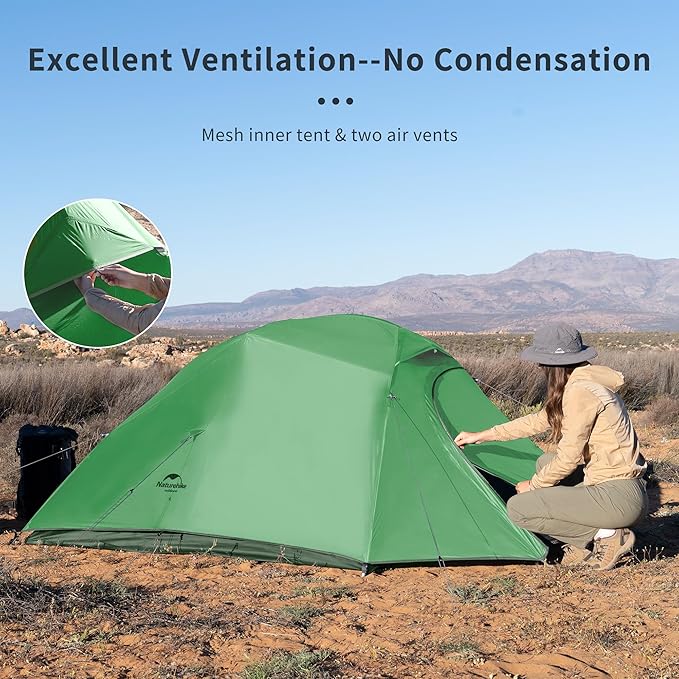 Naturehike Cloud Up 3 Person Backpacking Tent with Footprint - 3 Season Free Standing Lightweight 3 Person Camping Tent | with Footprint, Free Standing, Dome, Camping, Hiking, Waterproof
