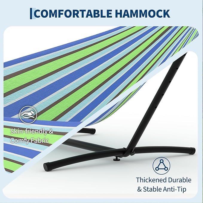 Double Hammocks with Stand for Outside, Portable Space Saving Heavy-Duty Steel Stand for Indoor Outdoor Patio with Carrying Bag, 450 lbs Capacity