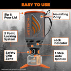 Jetboil Flash 1.0L Portable Fast Boil Stove with WindGuard for Camping and Backpacking, 1-Step Auto Ignition, New for 2026, Propane/Isobutane Burner, Topo