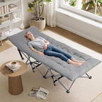VINGLI Folding Camping Cot Bed,Camping Cots for Adults with Mattress, Foldable Cots for Sleeping with Pillow 1200D Layer Oxford for for Guest,Travel,Hiking Grey