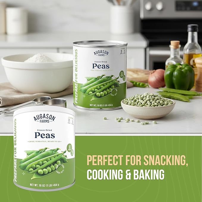 Augason Farms Freeze-Dried Peas Emergency Food Supply, 30 Servings, 30 Year Shelf Life, Great for Cooking, Side Dishes, and Snacks - Dehydrated Meals, Survival Food Camping Essentials Can