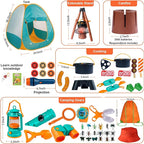 Kids Camping Set 50pcs with Tent & Space Projector Flashlight- Outdoor Campfire Toy Set for Toddlers Kids - Pretend Play Camp Gear Tools for Birthday Christmas