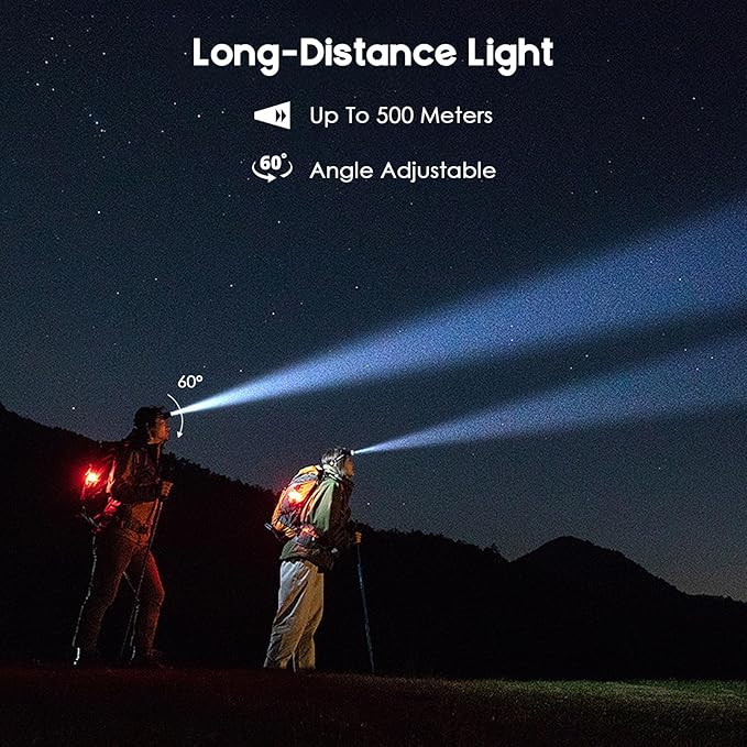 Rechargeable Headlamp 2 Pack, 2500 Lumen Bright 5 LED Headlight, 7 Modes Adjustable Motion Sensor, USB-C Waterproof Head Flashlight, Outdoor Hiking Camping Fishing (5 Led Headlamp)