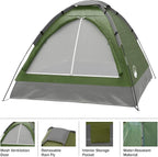 Wakeman Tents 2-Person Tent with Removable Rain Fly and Carry Bag - Comes with Camping Lantern with Fan - Weather-Resistant Camping Accessories by Wakeman