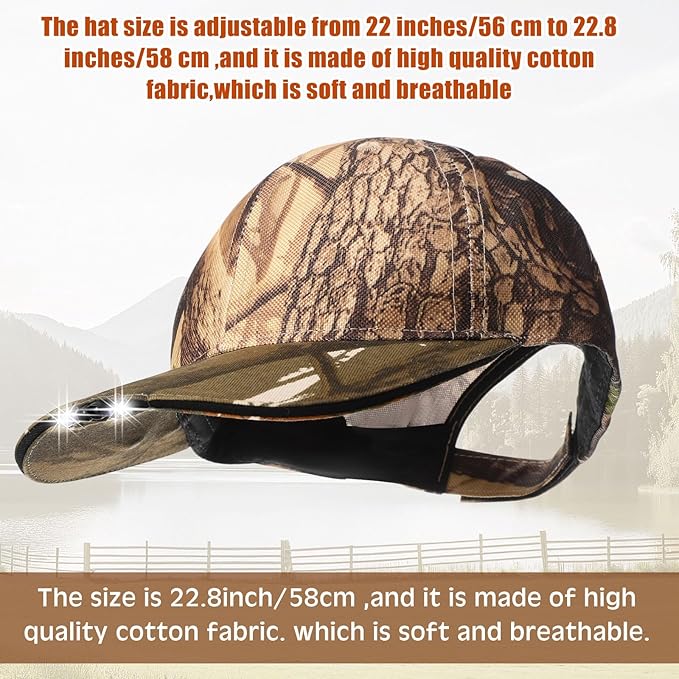 Syhood 2 Pieces LED Baseball Caps Flashlight Hats Hands Free Baseball Caps with Light Built in 5 Battery Powered Headlamp LED Hats Light for Men Fishing Jogging Camping Hand Work