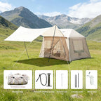 Inflatable Tent, 4-6 Person Luxury Camping Tents, Detachable Rainfly Sky-View Roof, Sturdy Oxford Fabric Cabin for Hiking, Quick Inflate Hot Thermal Outdoor House,Beige
