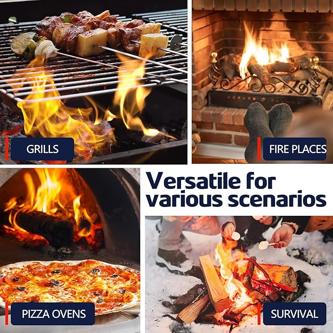 Fire Starter 110Pcs - Extra Long 12min Natural Fire Starters for Grill, Fireplace, Camping & Survival Kit | Waterproof, Odorless, Safe for BBQ/Pizza Oven/Chimney (Indoor & Outdoor) (Pack of 2)