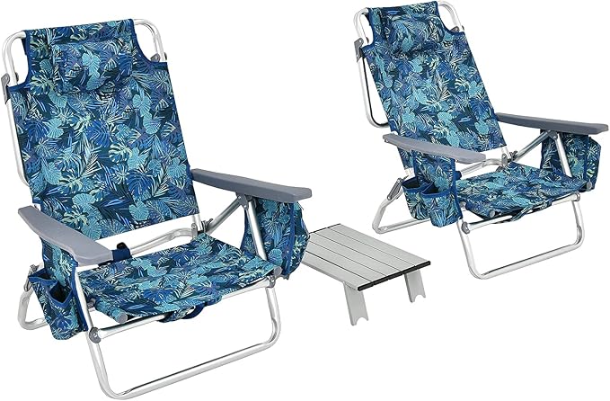 Goplus Beach Chair, Folding Backpack Beach Chairs for Adults with 5 Positions, Head Pillow, Cooler Bag, Towel Bar, Cup Holders, Sunbath Sling Tanning Lounge, Foldable Layout Camping Chairs