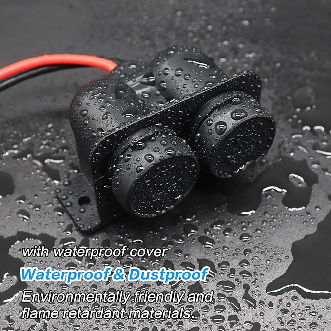 12 V Multifunctional Waterproof Car Modification Dual Cigarette Lighter Splitter Power Sockets Female Power Outlet Replacement for Portable Auto Electronic Devices