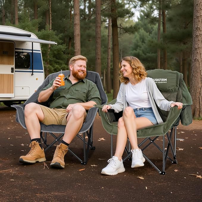 Oversized Camping Chair Padded Camping Chairs Heavy-Duty Foldable Camping Chairs with Cup Holder and Cooler Bag Portable Lawn Chair for Sports Outdoors-Support 450LBS, Grey