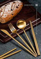 IKXO Folding Camping Cutlery Set Portable Tableware Set Spoon and Fork with Case for Picnic Hiking Thermos Camping Travel Other Outdoor Activities ， Mirror Polished Pocket-sized