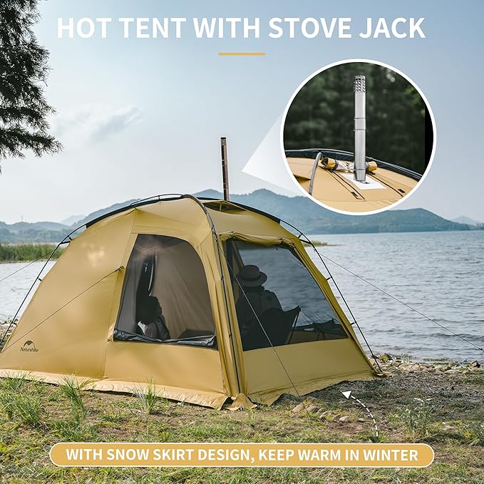Naturehike Dune Hot Tent with Stove Jack,Double Layer 4 Season Tent,Waterproof 2-4 Person Tents for Camping
