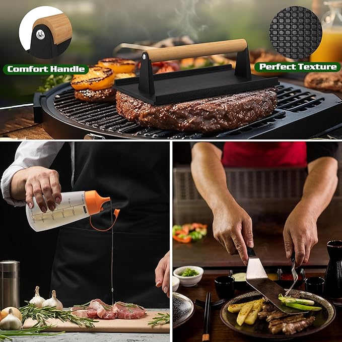120 Pcs Griddle Accessories Kit for Blackstone - Perfect Flat Top Grill Accessories for Outdoor, Professional Round Melting Dome with Cast Iron Smash Burger Press for Barbecue.