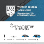 CORE Instant Cabin Tents with LED Lights | 6 Person / 9 Person / 12 Person Family Multi Room Lighted Pop Up Tents for Camping | Included Storage Pockets for Camping Accessories