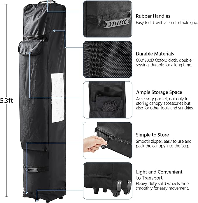 Yaheetech Canopy Tent, Commercial Instant Heavy Duty Canopy, 500D Waterproof Adjustable Tent with Wheeled Carry Bag, 4 Sandbags and 4 Stakes (10x10, Dark Gray)