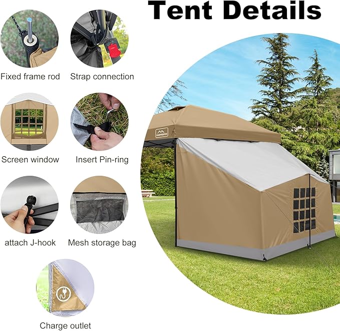 KAMPKEEPER Canopy Side Tent, Camping Canopy Tent for 10x10 Pop Up Canopies, Cube Tents, Gazebo Room Compatible with 10' Wide Canopies(Canopy Not Included)