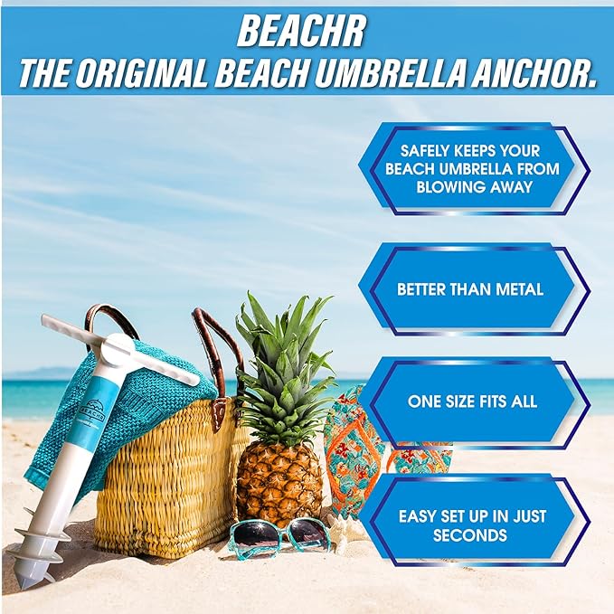 Beach Umbrella Sand Anchor - Heavy Duty Base with Spiral Screw for Strong Wind Resistance - Rust-Resistant and Fits Poles Under 1.5" Diameter - Universal Stand Holder - 9.5"x15"×3.5", White