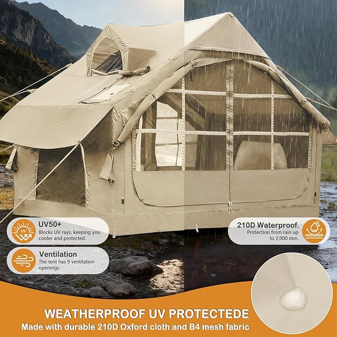 Inflatable Tents for Camping - Easy Blow Up Glamping Tent with Hand Pump, Waterproof PVC Air Inflatable Tent House for Family Weekend Camping
