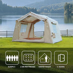 KEIKI Oxford Hot Tent for Camping, 2/3/4/6/8 Person Large Inflatable Tents w/Detachable Canopy, 4 Season Waterproof Tent for Hike Backpacking, Stove Jack AC Port, Mesh Doors Windows, Pump, Easy Setup
