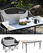 KingCamp Double Camping Chair Folding Camping Table, Aluminum Roll-Up Camp Table