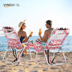 VINGLI Tall Beach Chair 2 Pack Lightweight, Backpack Beach Chair for Adults with 5-Position, Cooler Bag, Cup Holders, Towel Bar, Lightweight Folding Beach Camping Chairs
