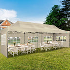 COBIZI 10x30 Heavy Duty Pop up Canopy with 8 sidewalls Party Tent for Parties Weddings Events UPF 50+ Waterproof Commercial Gazebo with Roller Bag, Khaki(Frame Thickened)