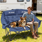 Padded Double Camping Chair High Back Double Seat Camping Chair Oversized Camping Loveseat Support 800LBS Heavy Duty Camping Couch with Cup Holders, Cooler, Carry Bag, Blue