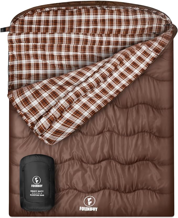 0 Degree Flannel Double Sleeping Bag for Adults, Couples or Family - Winter Queen Size Waterproof & Warm 2-Person Sleeping Bag for Cold Weather Camping, RV Travel