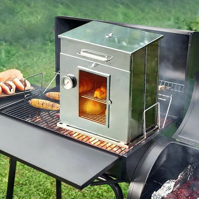 Lineslife Foldable Camping Oven with 2 Tier Grill, Portable 304 Stainless Steel Camping Stove with Thermometer for Use with Propane Stove and Wood Camping Stoves, Outdoor Cooking, Picnic