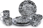 Enamelware Starter Set, 16 piece, Black/White Splatter