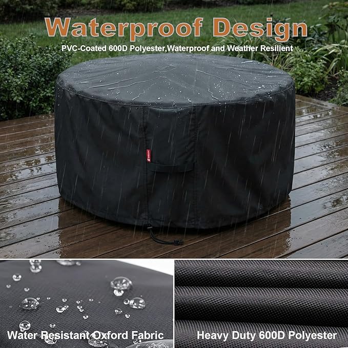 SheeChung Fire Pit Cover - Waterproof 600D Heavy Duty Round Patio Fire Bowl Cover Black (Round 50”D x 24”H)-Fits 45",46",48”,50" Gas Firepit Table/Bowl Covers