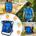 Kikerike Backpack Stool Cooler Chair Heavy Duty 300 LBS Max Load Portable Lightweight Stool Backpack Folding Fishing Cooler Seat for Camping Hunting Fishing - Ocean
