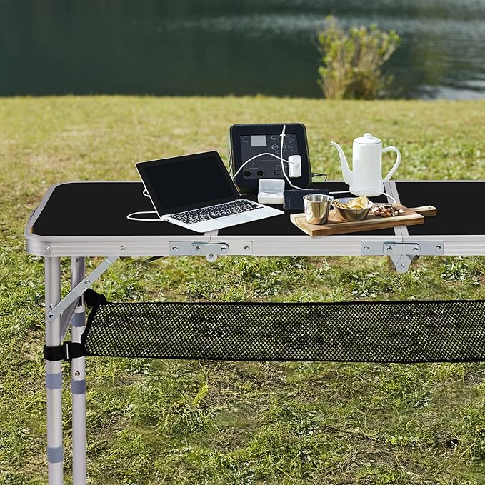 Folding Camping Table, Aluminum Folding Table with Carrying Handle, Lightweight, Portable Camping Table Waterproof for Outdoor Indoor Picnic Beach BBQ (Black, 3ft)