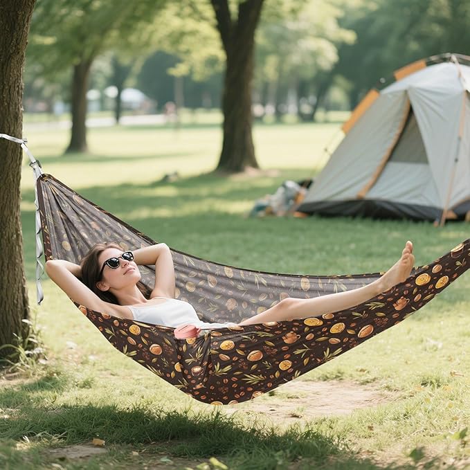 Cartoon Coffee Camping Hammocks with Portabl Carry Bag Hammock for Tree for Camping Travel Accessories